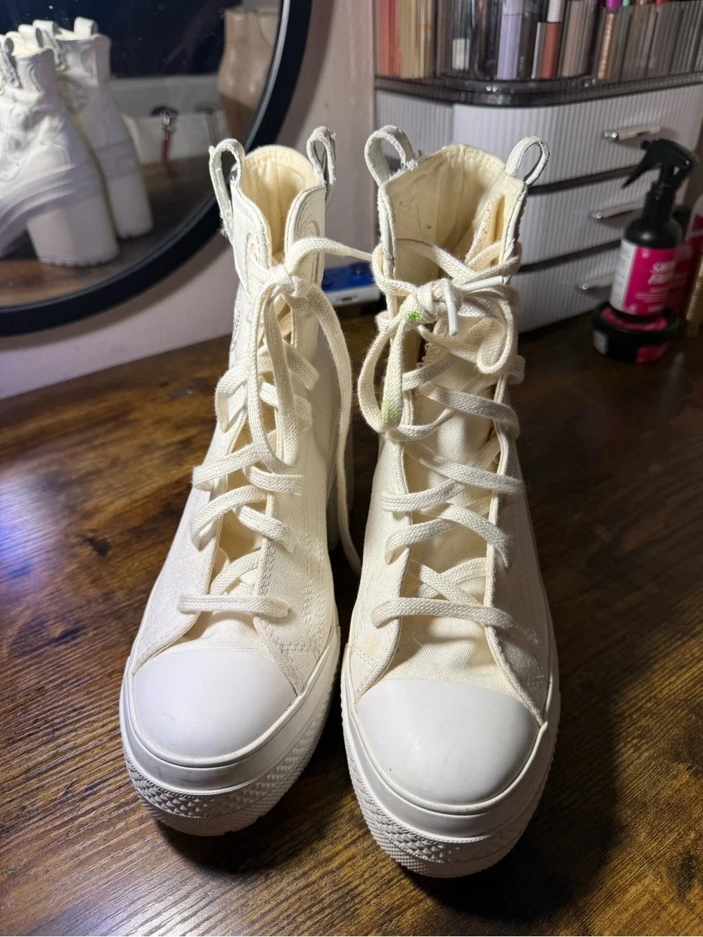 Converse Cream Platform Western Lace-Up High-Heel Boots